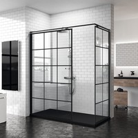 Inloopdouche Novellini Kuadra H Squares 100x200 cm Helder Glas Mat Zwart Raster