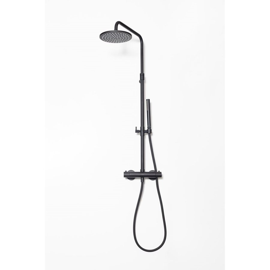 Opbouw Regendoucheset Luca Sanitair Bongio Thermostatisch Ronde Hoofddouche 20 cm Mat Zwart