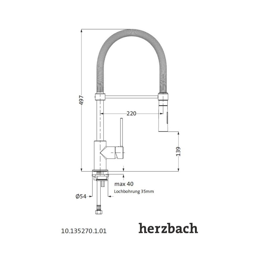 Keukenmengkraan Herzbach Design New 1-Gats Uitneembare Uitloop Chroom