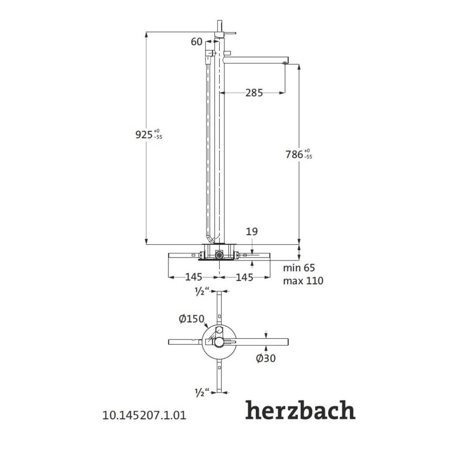 Vrijstaande Badmengkraan Herzbach Design New Chroom