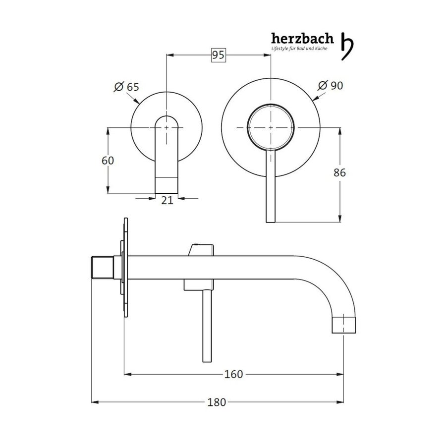 Inbouw Wastafelmengkraan Gebogen Herzbach Design New Messing Chroom 16 cm