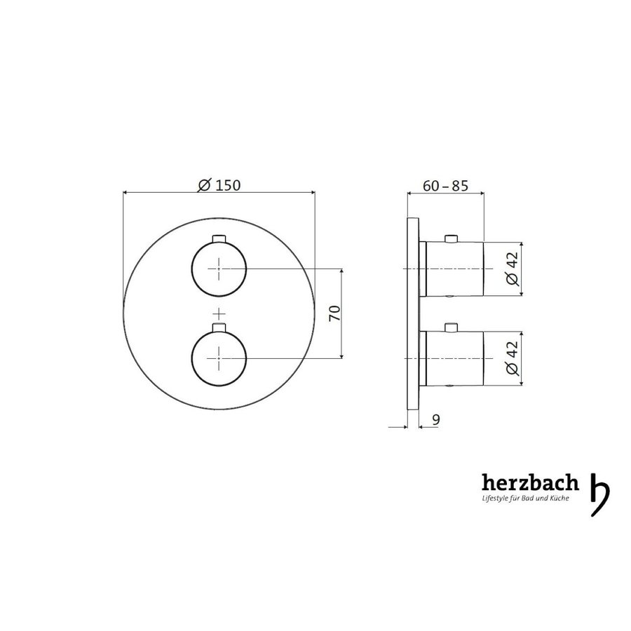 Inbouw Thermostaatkraan Herzbach Living Rond met Veiligheidsbegrenzer Chroom