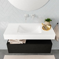 Badkamermeubel AQS Ibiza 100 cm Solid Surface Mat Zwart Wastafel Mat Wit (zes varianten)