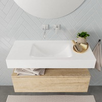 Badkamermeubel AQS Ibiza 100 cm Washed Oak Solid Surface Wastafel Mat Wit (zes varianten)