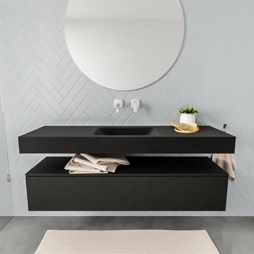 Badkamermeubel AQS Ibiza 150 cm Solid Surface Wastafel Mat Zwart (acht varianten) 