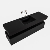 Badkamermeubel AQS Ibiza 150 cm Twee Soft-Close Lades Solid Surface Wastafel Mat Zwart (acht varianten)