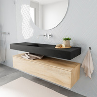 Badkamermeubel AQS Ibiza 150 cm Washed Oak Solid Surface Wastafel Mat Zwart (acht varianten)