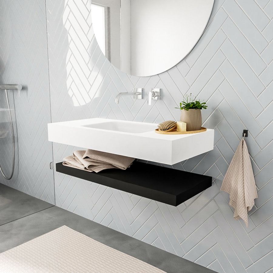 Badkamermeubel AQS Ibiza 100 cm met Mat Zwart Planchet Solid Surface Wastafel Mat Wit (zes varianten)