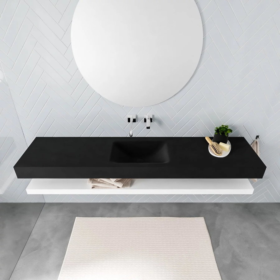 Badkamermeubel AQS Ibiza 200 cm met Mat Wit Planchet Solid Surface Wastafel Mat Zwart (acht varianten)