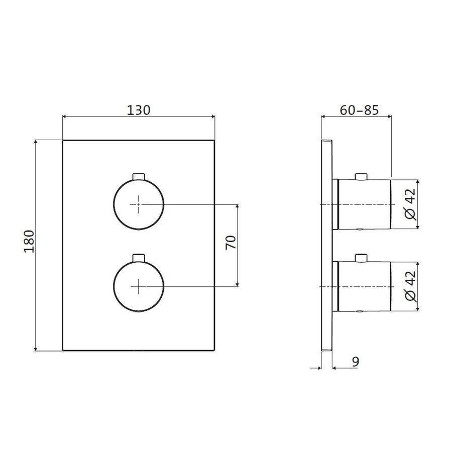 Inbouw Douchekraan 2-Weg Herzbach Design IX Thermostatisch PVD-Coating Gunmetal
