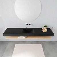 Badkamermeubel AQS Ibiza 200 cm met Washed Oak Planchet Solid Surface Wastafel Mat Zwart (acht varianten)