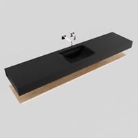 Badkamermeubel AQS Ibiza 200 cm met Washed Oak Planchet Solid Surface Wastafel Mat Zwart (acht varianten)