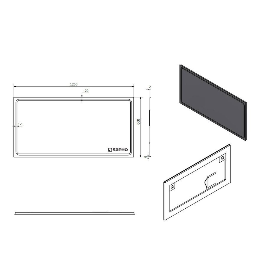 Badkamerspiegel Sapho Gemini II 120x60 cm LED-Strips