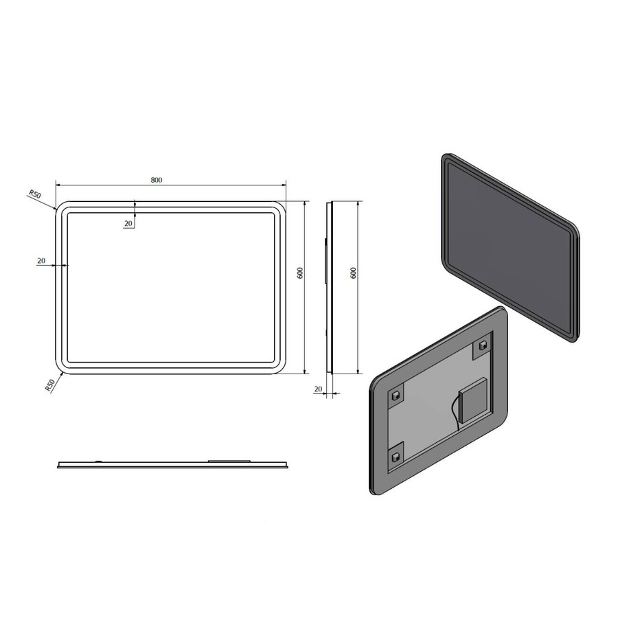 Badkamerspiegel Sapho NYX 60x80 cm LED-Strips