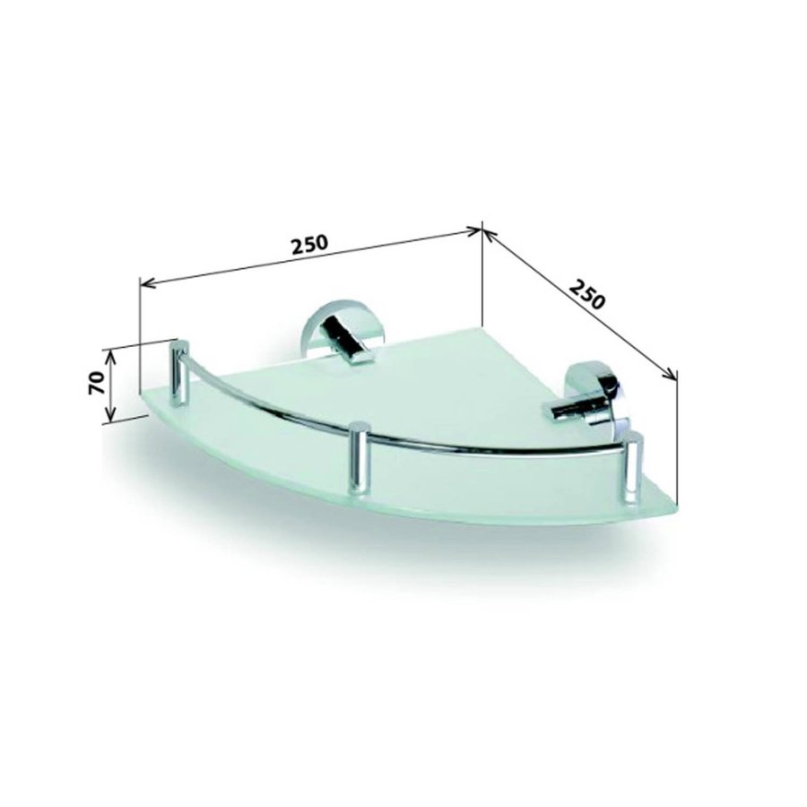 Glazen Hoek Planchet Sapho X-Round 25x7 cm met Rails Chroom