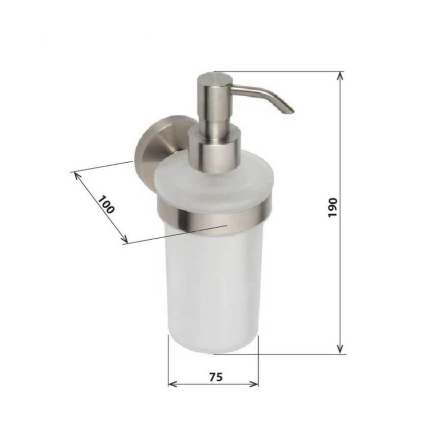 Zeepdispenser Sapho X-Steel Hangend 230 ML Geborsteld RVS / Melkglas