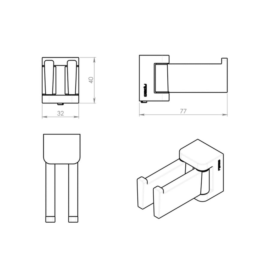 Dubbele Handdoekhaak Sapho Glamour Draaibaar 3.2x4 cm Chroom