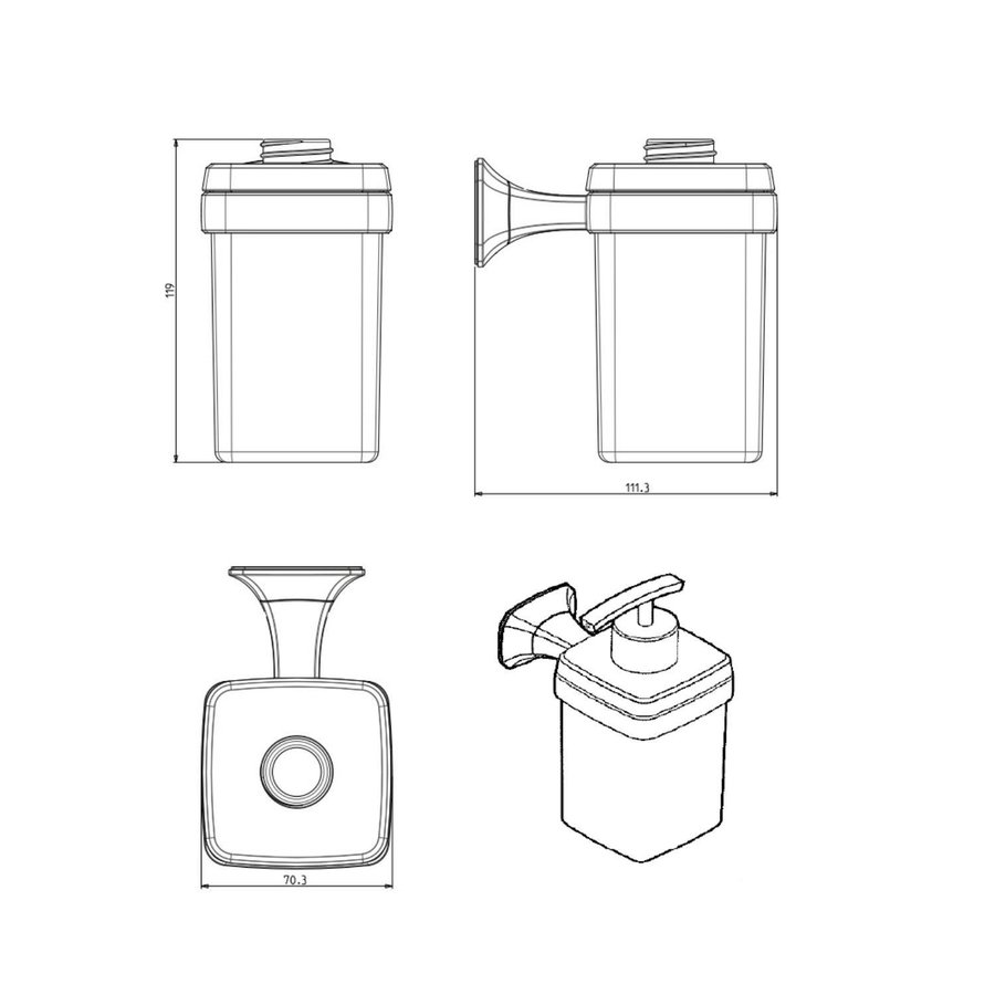 Zeepdispenser Sapho Aida Hangend 270 ML Chroom / Satijnglas