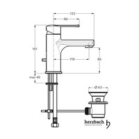 Wastafelkraan Herzbach Cool met 5/4'' Clickwaste Verchroomd Messing (lage druk)