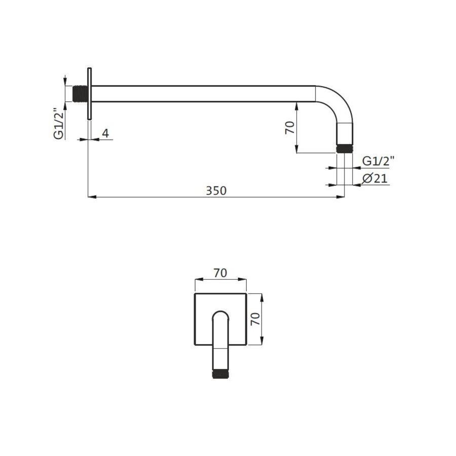 Wanduitloop Herzbach Living Spa PVD-Coating 35 cm Vierkant Rozet Messing Goud