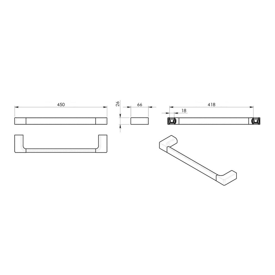 Handdoekhouder Sapho Pirenei Hangend 45 cm Mat Zwart