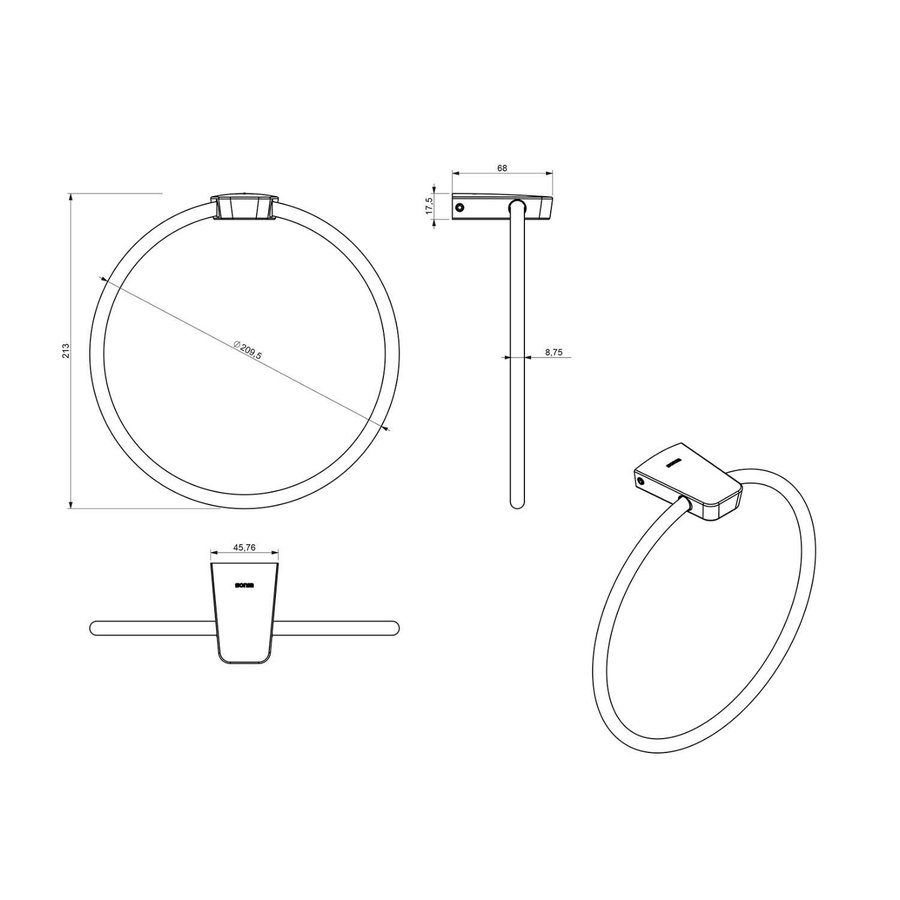 Handdoekhouder Sapho Zen Chrom 20.9x21.3 cm Chroom