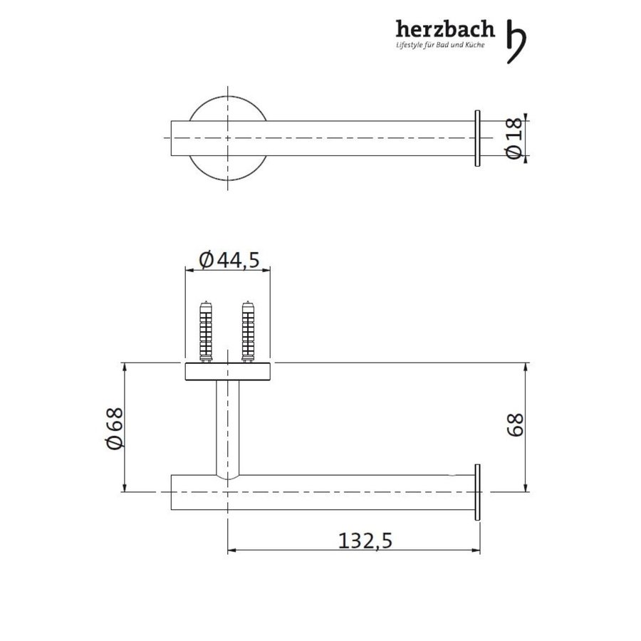 Toiletrolhouder zonder Deksel Herzbach Living Spa Rond Design Mat Geborsteld RVS