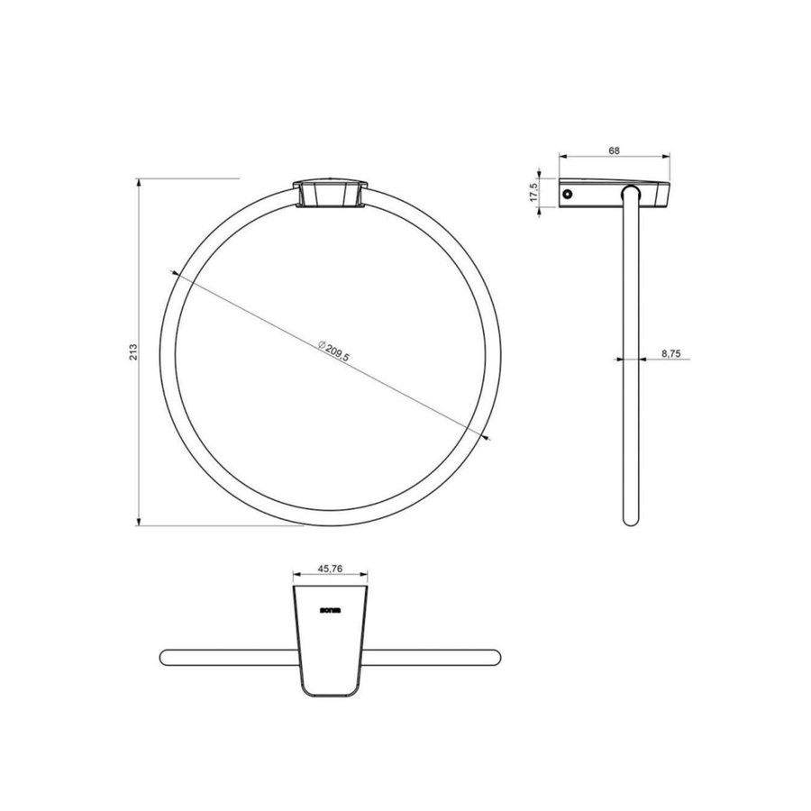 Handdoekhouder Sapho Zen Black 20.9x21.3 cm Zwart