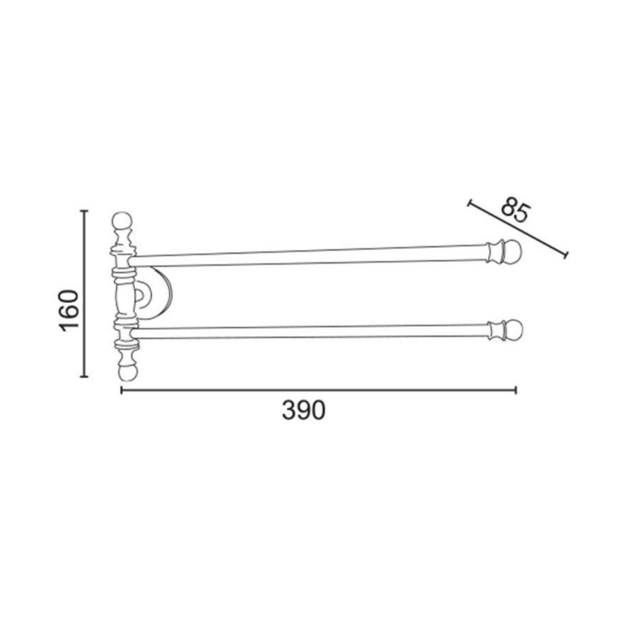 Dubbele Handdoekhouder Sapho Perla Draaibaar 39x16 cm Rose Goud