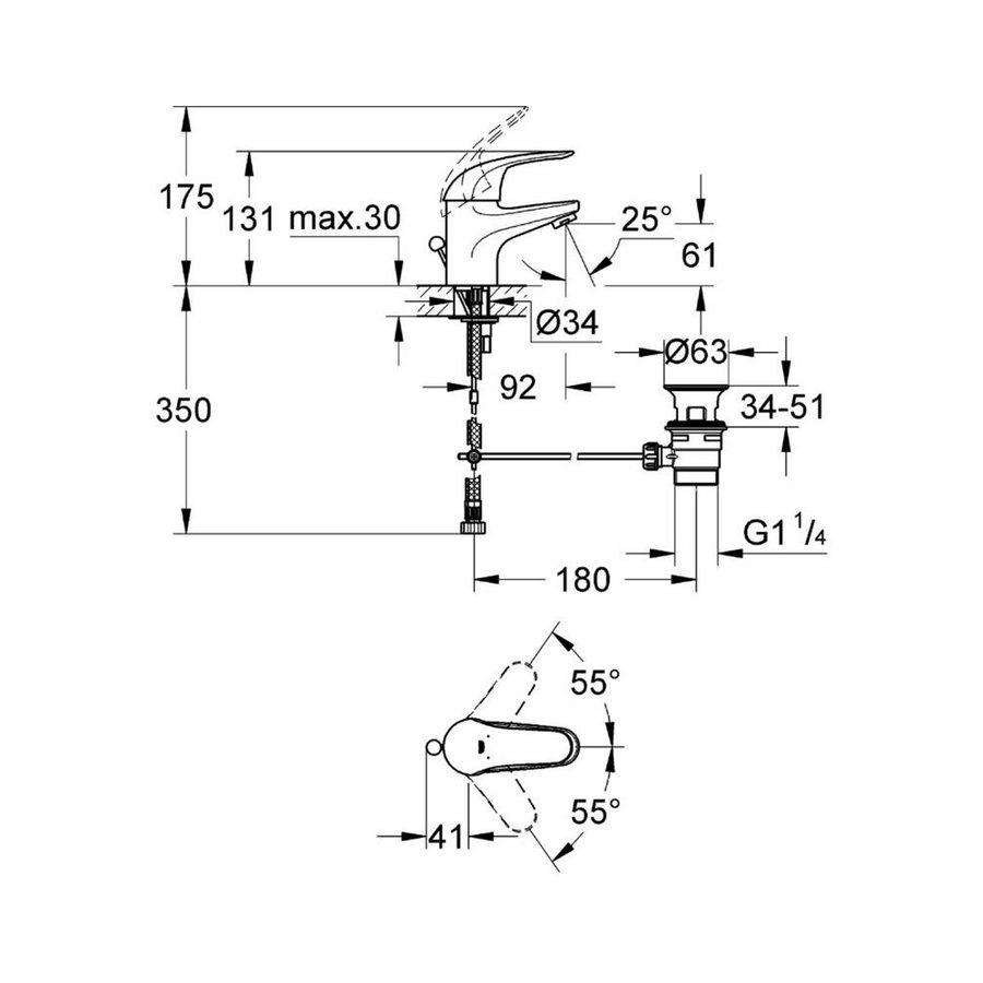 Grohe Swift Wastafelmengkraan Waste Chroom