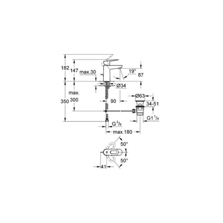 Grohe Wastafelmengkraan Start Loop Trekwaste Chroom