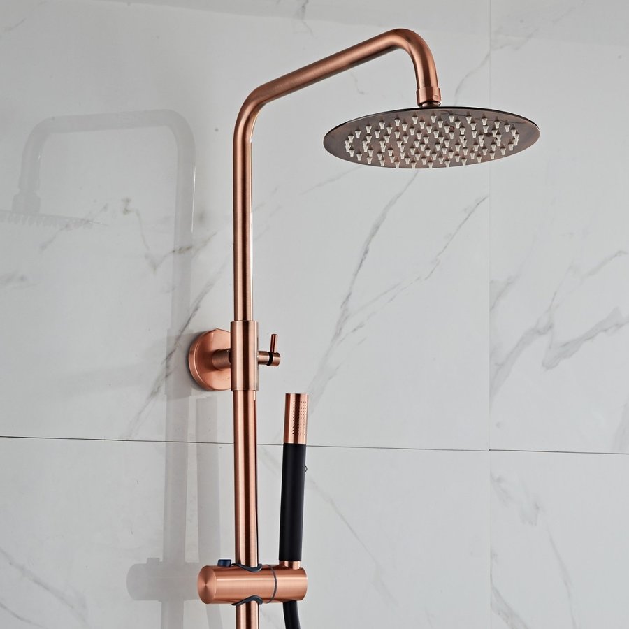 Opbouw Regendouche Set Boss & Wessing Copper Pro Thermostatisch Staaf Handdouche Geborsteld Koper 20 cm