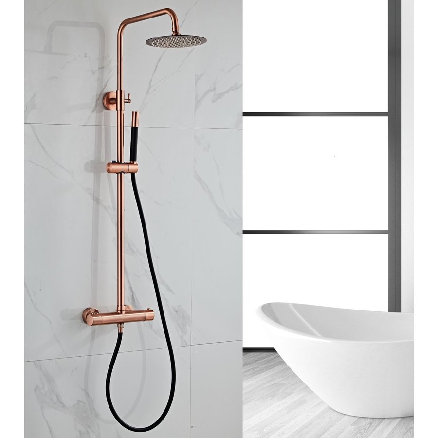 Opbouw Regendouche Set Boss & Wessing Copper Pro Thermostatisch Staaf Handdouche Geborsteld Koper 20 cm
