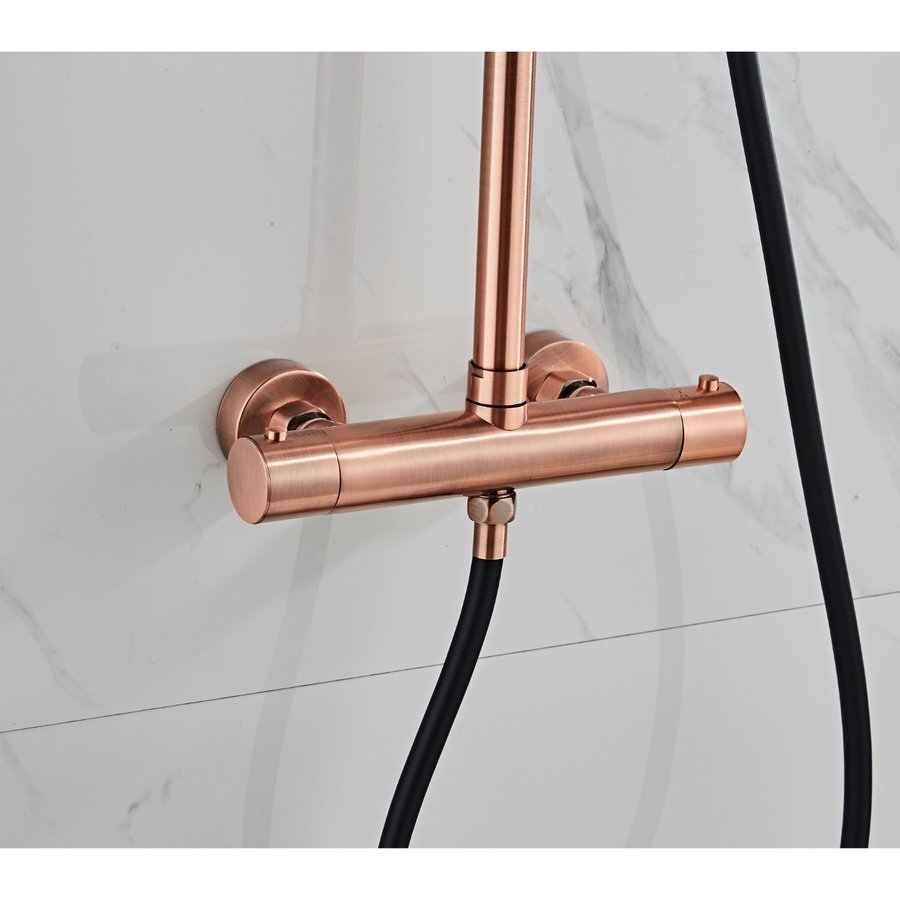 Opbouw Regendouche Set Boss & Wessing Copper Pro Thermostatisch Staaf Handdouche Geborsteld Koper 30 cm