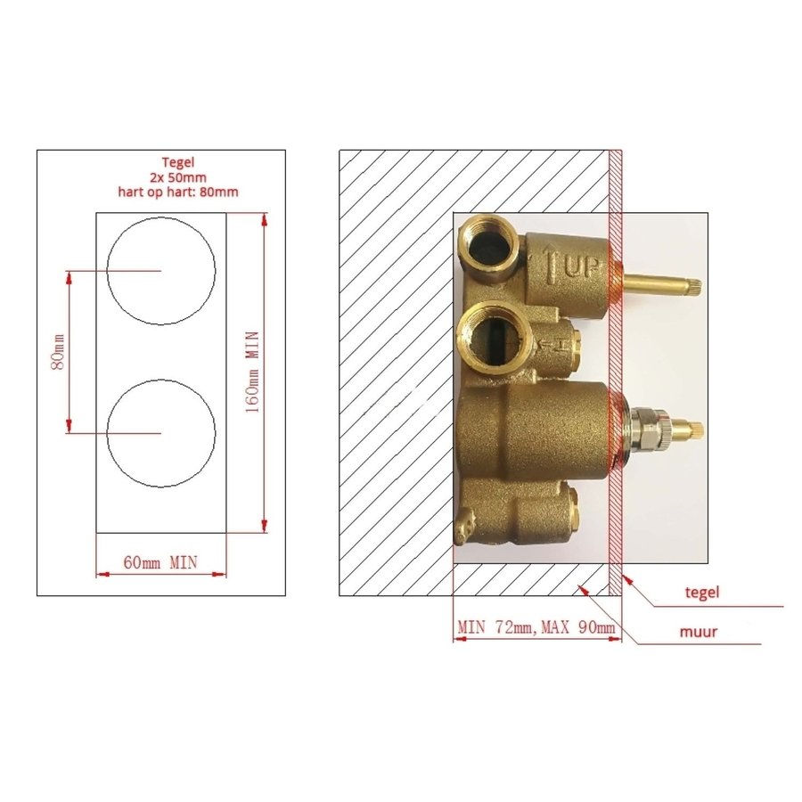 Inbouw Regendouche Set Boss & Wessing Talpa Pro met Plafondarm en Staaf Handdouche 20 cm