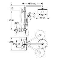 Grohe Vitalio Joy 210 Thermostaat Douchesysteem 3 Jets Chroom