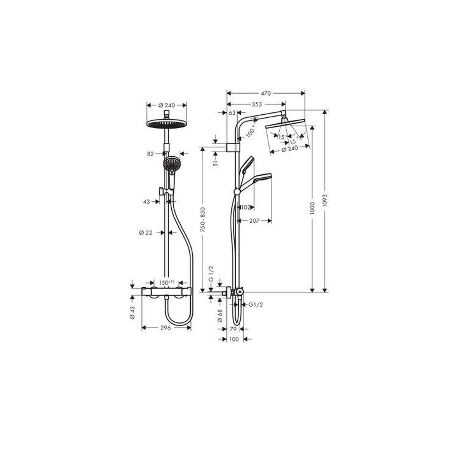 Regendoucheset Hansgrohe Crometta S240 Vario Showerpipe Thermostatisch