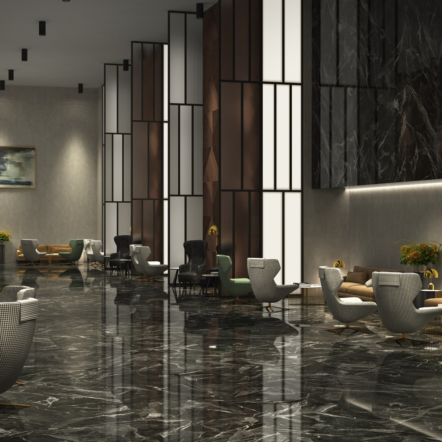 Vloertegel XL Etile Caravaggio Pulido Antraciet Glans 120x120 cm (1.44m² per Tegel)