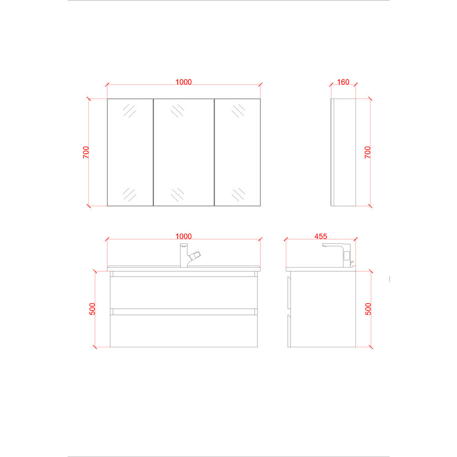 Badkamermeubelset Creavit Sally 100 cm Twee Soft-Close Lades Mat Antraciet