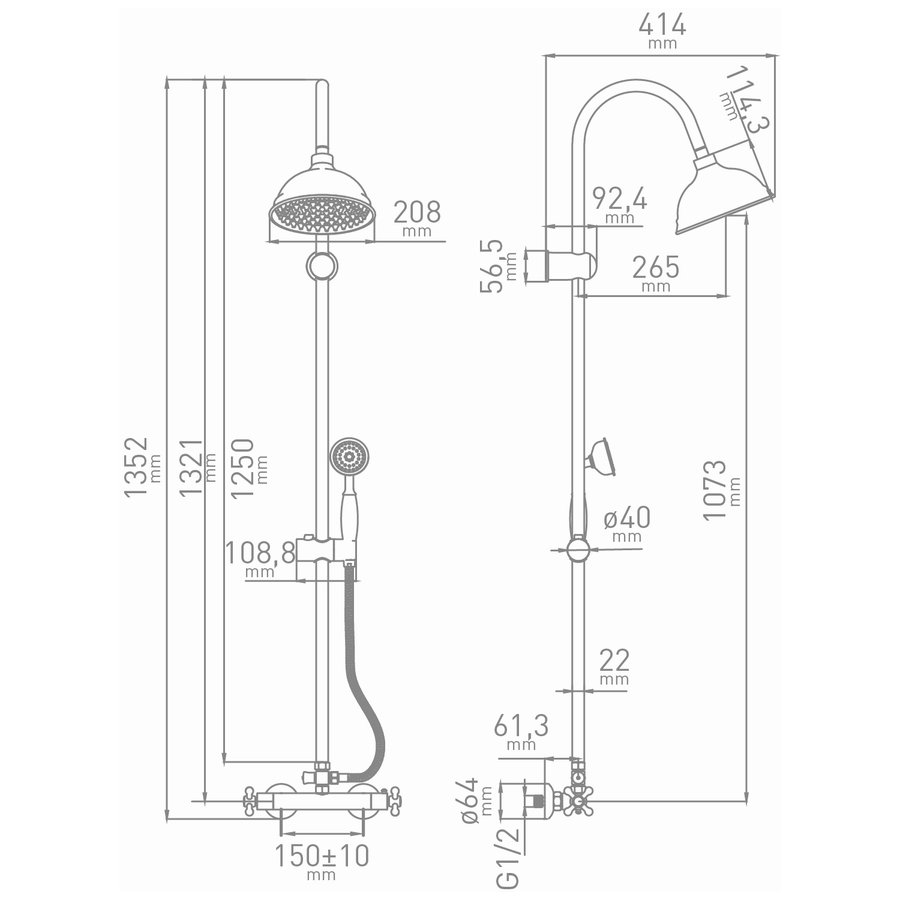 Regendouche Thermostatisch Retro Chroom (Met Handdouche)