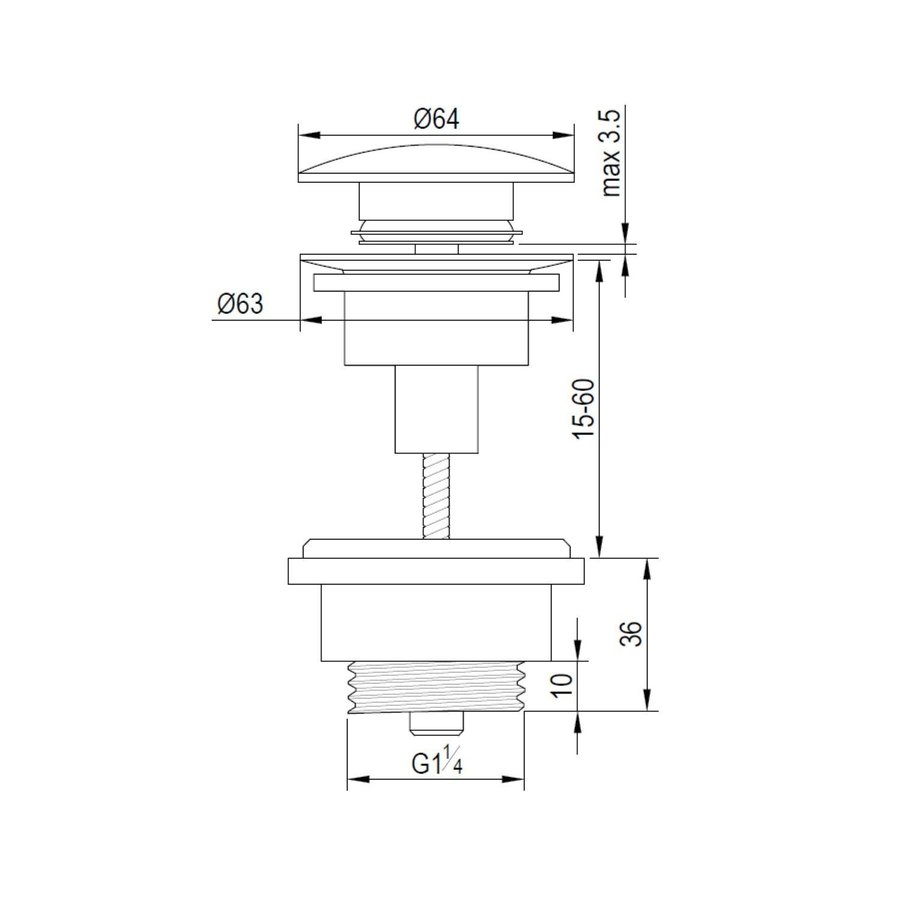 Afvoerplug Brauer Altijd Open Messing Binnenwerk 5/4 Chroom