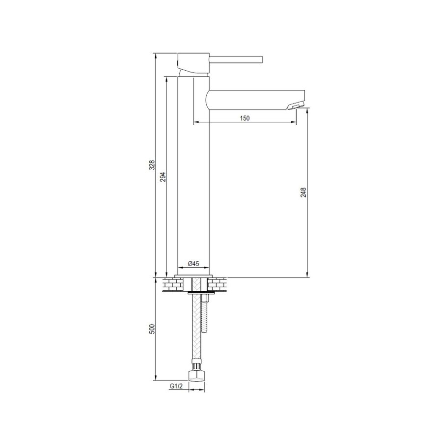 Wastafelmengkraan Brauer Chrome Edition Coldstart Opbouw Hoog Ronde Hendel Chroom PVD