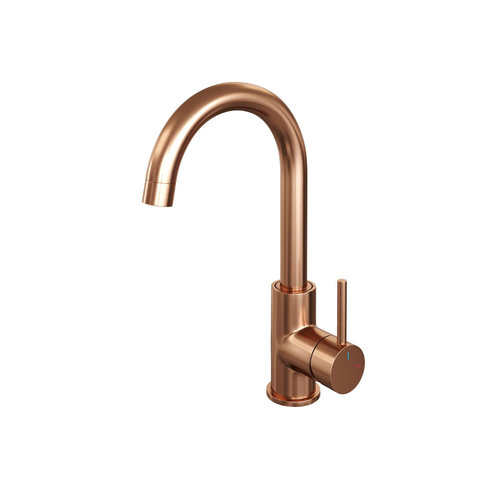 Wastafelmengkraan Brauer Copper Edition Coldstart Opbouw Hoog Gebogen Ronde Hendel Geborsteld Koper PVD 