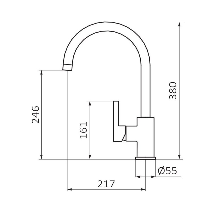 Keukenkraan GRB Kitchen Gebogen Uitloop 38 cm Messing Chroom