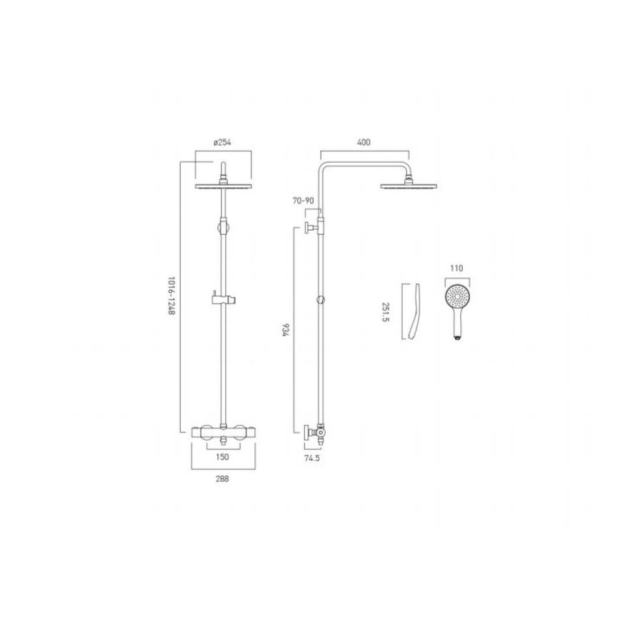 Vado Regendouche Velo Opbouw Rond Thermostatisch Inclusief Handset Chroom