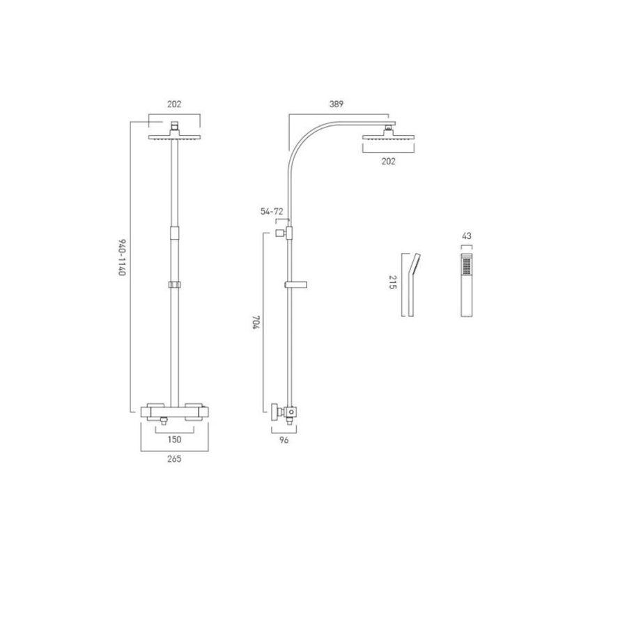 Vado Regendouche Velo Opbouw Vierkant Thermostatisch Inclusief Handset Chroom