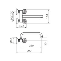 Inbouw Keukenkraan GRB Kitchen Mengkraan Hoog Model met Twee Bedieningsknoppen Messing Chroom