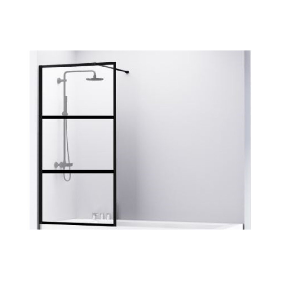 Badwand Van Rijn ST04 Helder Glas 8 mm 3 Delen Aluminium Zwart Profiel 80x160 cm