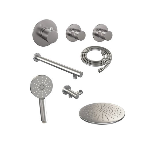 Thermostatisch Inbouwdoucheset Brauer Brushed 30cm Hoofddouche Wandarm 3 Standen Handdouche Geborsteld Nikkel 