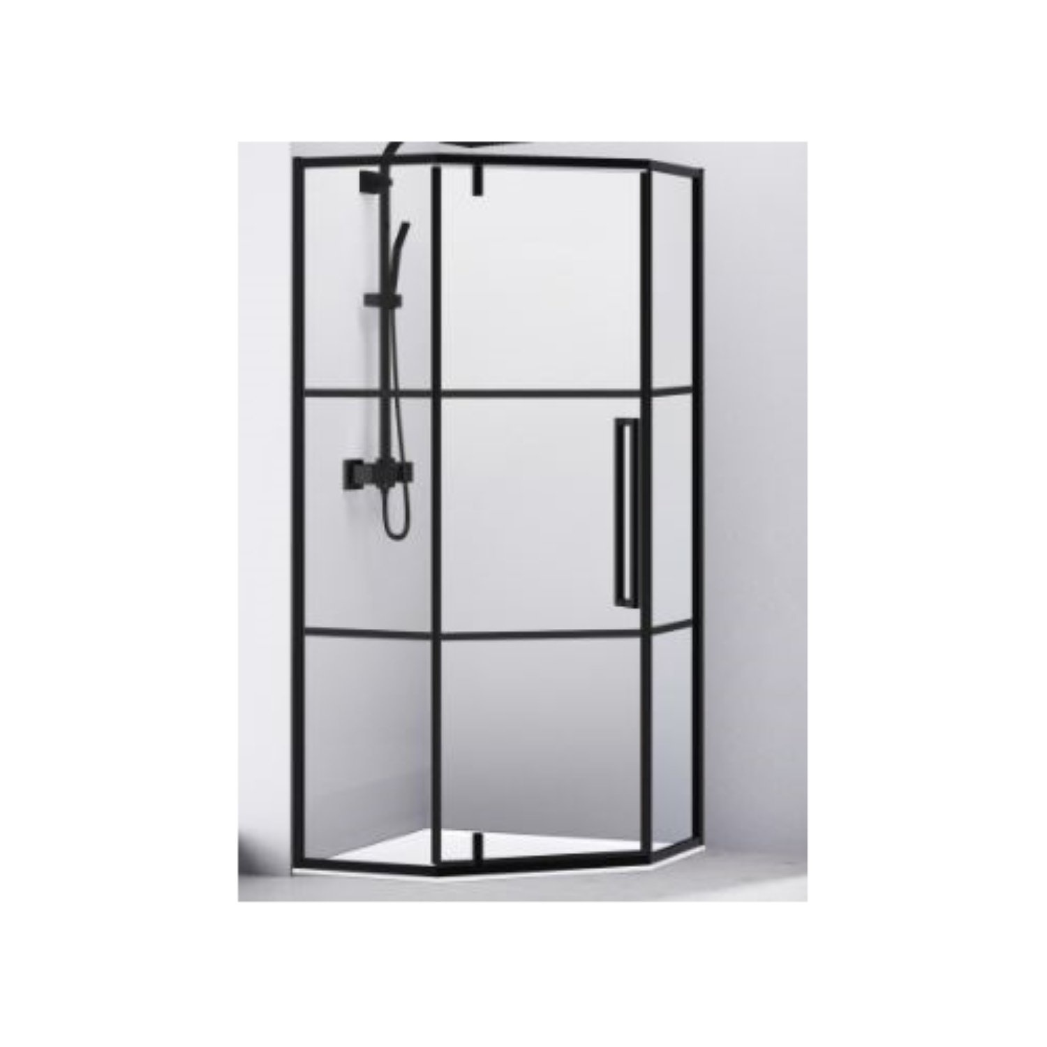 Douchecabine Van Rijn Vijfhoek Aluminium Zwart 90x200 Dubbelzijdige